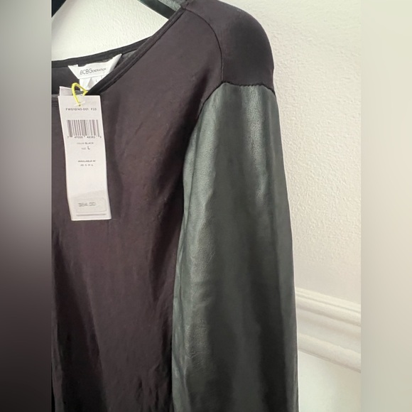 BCBGeneration NEW with tags NWT black synthetic leather sleeves top shirt BCBG - Picture 8 of 12
